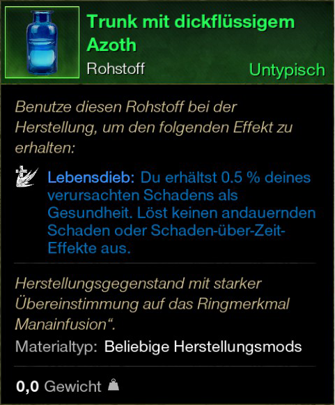 Trunk mit dickflüssigem Azoth