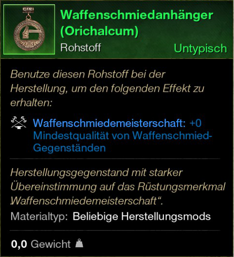 Waffenschmiedeanhänger (Orichalcum)