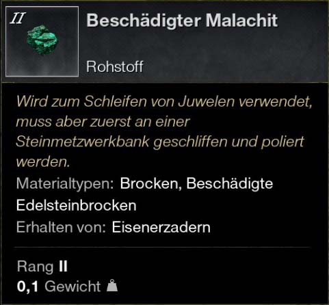 Beschädigter Malachit